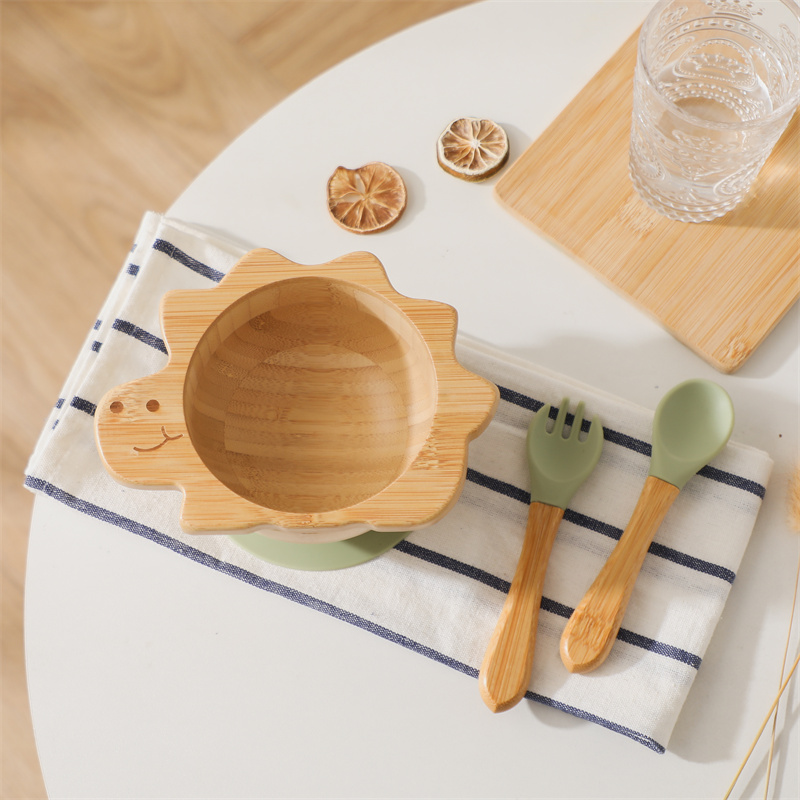 Silicone Suction Bowl - Set di stoviglie in legno per