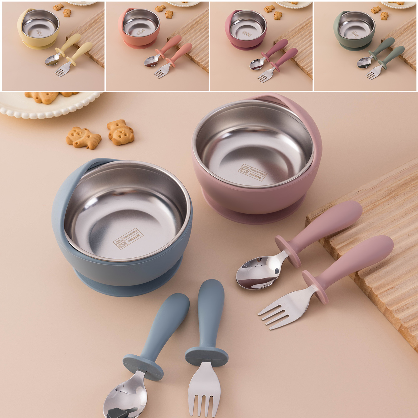 Silicone Suction Bowl - Colore Bambini 3PCS Set di alimentazione